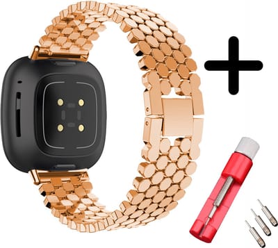Strap-it bandje staal schubbenpatroon rosé goud + toolkit geschikt voor Fitbit Versa 3 / Sense