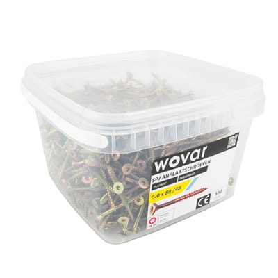 Wovar Voordeelemmer Spaanplaatschroeven Geel Verzinkt 5.0 x 80 mm Torx 20 Deeldraad | 500 stuks