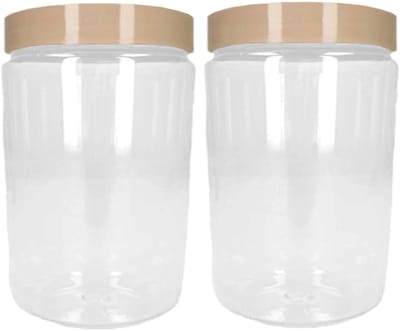 Plasticforte Keuken Voorraadpot - 2x - bewaarpot - 450 ml - kunststof - beige - 7 x 13 cm