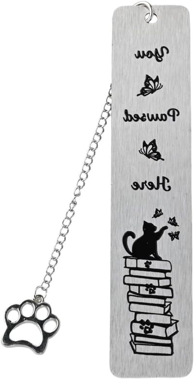 Grappige katten boekenlegger van metaal, unieke zijmarker voor kattenliefhebbers, roestvrijstalen boekenaccessoire met hangertje, perfect cadeau voor hem en haar