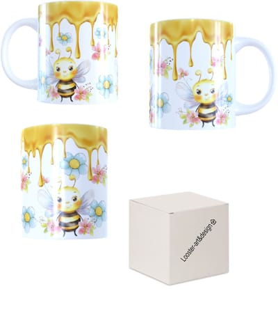 Koffie beker - thee mok - vrolijk bij - bijtje met rand - bloemen