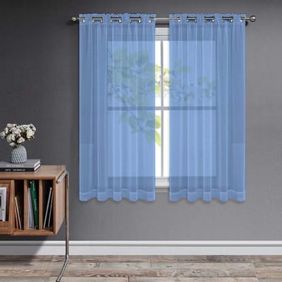 Transparante Voile Gordijnen met Inslagringen - Set van 2, Koningsblauw, Kort voor Slaapkamer en Woonkamer