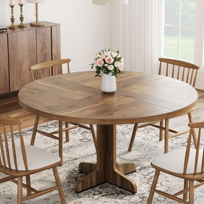 Eettafel Rond - 120x120x76cm - Stevig Onderstel - Keukentafel geschikt - voor 4 tot 6 Personen - voor Eetkamer of Woonkamer - Bruin