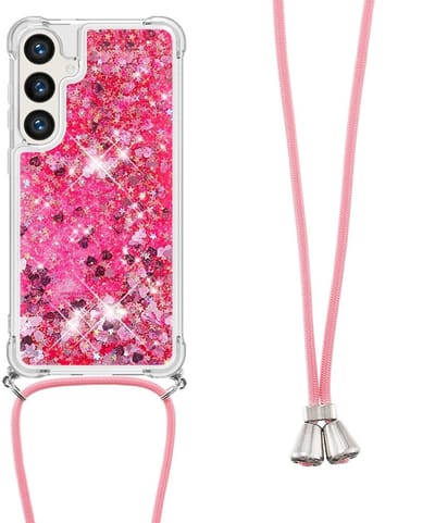 Coverup Hoesje - Geschikt voor Samsung Galaxy S25 Plus Hoesje - Coverup Liquid Glitter Back Cover met Koord - Pink