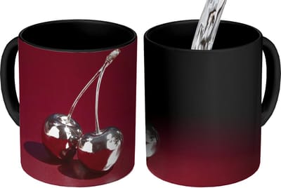 Magische Mok - Foto op Warmte Mokken - Koffiemok - Kersen - Glanzend - Bordeaux - Magic Mok - Beker - 350 ML - Theemok