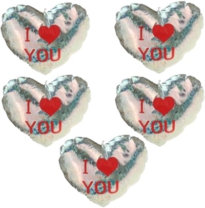 Krüger & Gregoriades Sierkussen - 5x - zilver - 14 cm - glimmend - hart I Love You - Valentijn - hart kussen - pluche