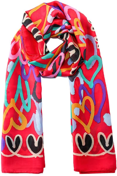Emilie scarves - sjaal - print - lang - harten - rood - satijn