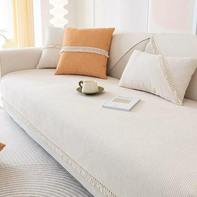 Housse de canapé universelle quatre saisons, en Chenille, avec pompons blancs, anti-poussière, antidérapant, tapis de protection pour salon 70x70cm 1pcs