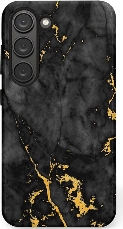 Casetastic hoesje geschikt voor Samsung Galaxy S23 - Dubbellaagse bescherming - Zwarte Marmer Goud - Fashion Case - Zwart Goud