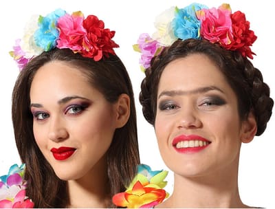 Verkleed diadeem/tiara - 2x - bloemen - Day of the dead - Hawaii thema - Halloween/Carnaval