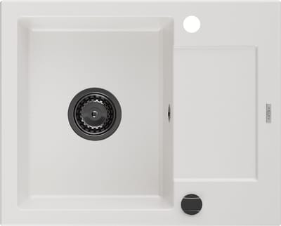 Mexen Enzo granieten gootsteen 1-komors met afdruiprek 576 x 465 , wit, zwarte sifon - 6506571005-20-B