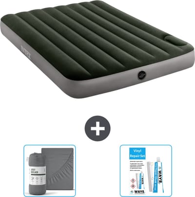 Intex Luchtbed - Twijfelaar - 137 x 191 x 25 cm - Groen - Inclusief Hoeslaken en Reparatieset