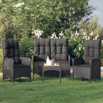 vidaXL - 4-delige - Tuinset - met - kussens - poly - rattan - zwart
