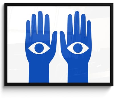 Poster in lijst - Fotolijst 80x60 cm - Posters - Handen - Twee - Ogen - Blauw - Posterlijst zwart - Decoratie - Wanddecoratie woonkamer - Muurdecoratie slaapkamer