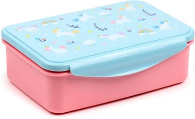 Lunchtrommel/Broodtrommel - Unicorn Magic - Magische Eenhoorn - Clip Lock - Roze&Lichtblauw - 7x21x14,5cm