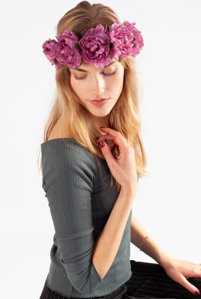KIMU® Bloemenkrans Haar Pioenrozen Paars - Paarse Bloemen Haarband Diadeem - Vintage Bloemetjes - Bosnimf Communie Festival