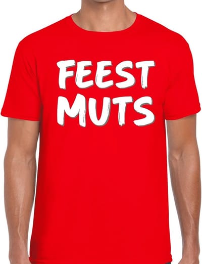 Feestmuts tekst t-shirt - rood - heren - Foute party kleding - korte mouwen - katoen S