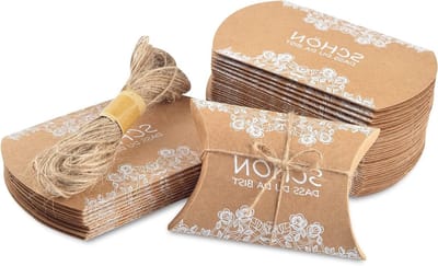 Set van 50 kraft papieren zakjes, prachtige geschenkdozen, 9 x 6 x 2,5 cm, met jute touw, ideale kleine geschenkverpakking voor bruiloften en feesten