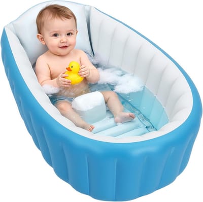 Opblaasbare badkuip - Reisbadje baby - Veilig badderen - Inclusief luchtpomp - 98 cm - Blauw