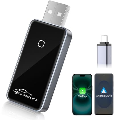 Draadloze CarPlay Adapter - 4-in-1 Wireless CarPlay & Android Auto Adapter - USB-A Dongle voor Bedrade CarPlay - Plug & Play - Bluetooth 5.0 - 5GHz WiFi - Voor iPhone en Android Auto