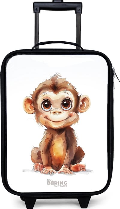 NoBoringSuitcases.com® - Kinderkoffer jongen - Kindertrolley meisje - Baby aap - Koffer kind lichtgewicht - Reiskoffer trolley voor kinderen - Koffertje met lichtgevende wieltjes - Rolkoffer zwart