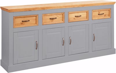 Selma Dressoir met 4 Deuren en 4 Lades - Massief Grenenhout - 192 cm Grijs