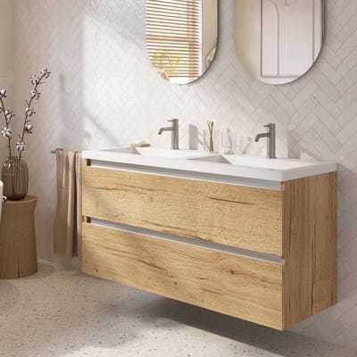 Saqu Gaia badmeubel incl. dubbele glans witte wastafel 120x51x64cm eiken marcato – aluminium greeplijst