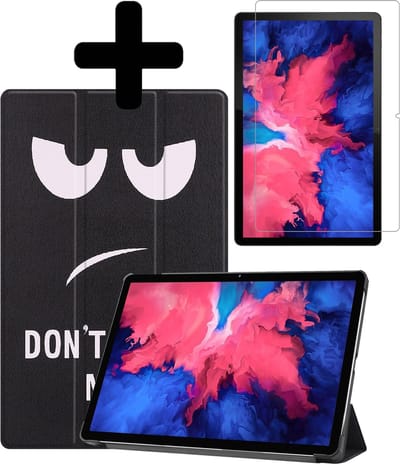 Hoes - Geschikt voor Lenovo Tab P11 Plus - Met Screenprotector - Trifold Bookcase - Hard Cover - Hardcover Book Case - Tablet Hoesje - Don't Touch Me
