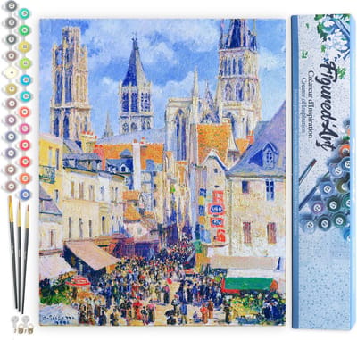 Figured'Art Schilderen op Nummer Volwassenen canvas Rue de l'Épicerie, Rouen - Camille Pissarro - Handwerk acrylverf Kit DIY Compleet - 40x50cm zonder frame