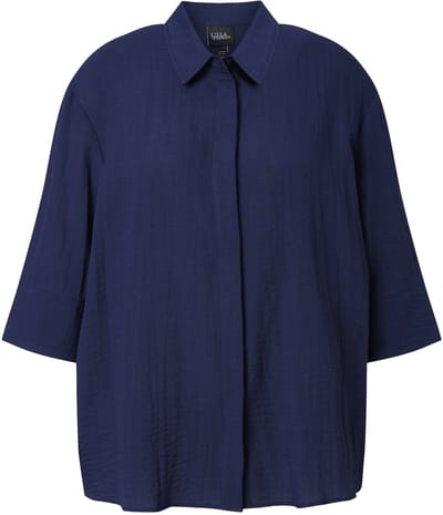 Ulla Popken - Dames - Overhemdblouse achterplooi overhemdkraag 3/4-mouwen - Klassiek marine - Maat 50+