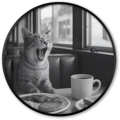 Poster in lijst Rond - Fotolijst 60x60 cm - Posters - Kat - Koffie - Brood - Zwart - Ronde posterlijst zwart - Decoratie - Wanddecoratie woonkamer - Muurdecoratie slaapkamer