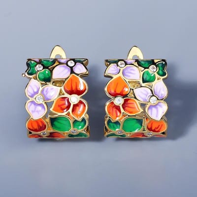 Nouvelles Boucles d'Oreilles Classiques en Argent 925 pour Femmes Boucles d'Oreilles Fleurs Bijoux Émaillés Colorés Faits à la Main Accessoires Élégants de Fête