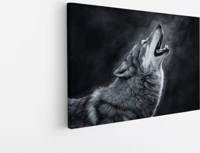 Saammp Canvas Schilderij - Huilende Wolf - Natuur - Dieren - 45x30 - Foto op canvas - Wanddecoratie - Muurdecoratie Woonkamer - Slaapkamer decoratie - Canvas Print