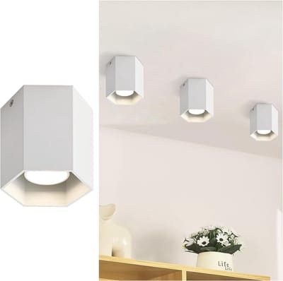 Glitzerlife - Plafondspot Plafondlamp - Zeshoekig - Opbouwspots - Oogbescherming - 1xGU10 fitting - Aluminium - Ø11cm - Wit