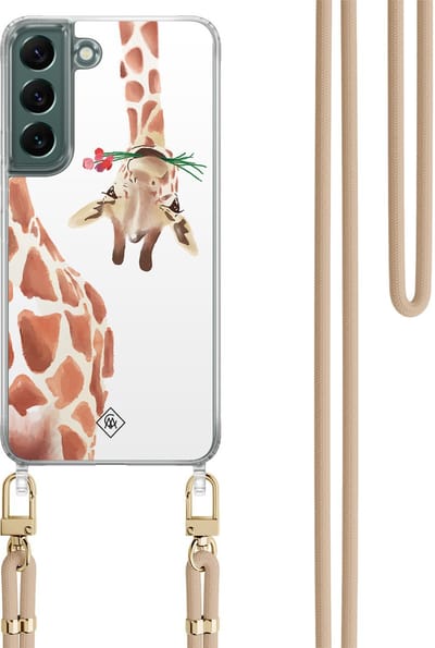 Casimoda® hoesje met beige koord - Geschikt voor Samsung S22 Plus - Giraffe - Afneembaar koord - TPU/polycarbonaat - Bruin/beige