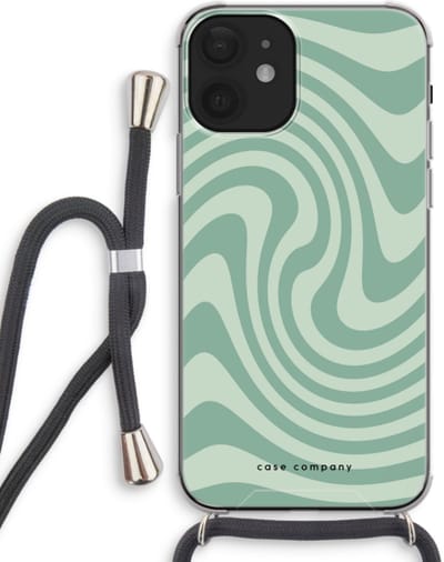 Case Company® - Hoesje met koord geschikt voor iPhone 12 mini hoesje met Koord - Swirl Groen - Telefoonhoesje met Zwart Koord - Bescherming aan alle Kanten en Over de Schermrand