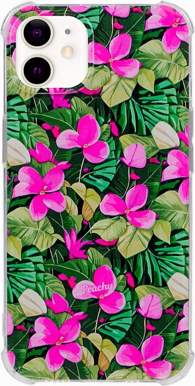 Peachy Tropical Leaves & Flowers TPU met versterkte hoeken hoesje geschikt voor iPhone 11