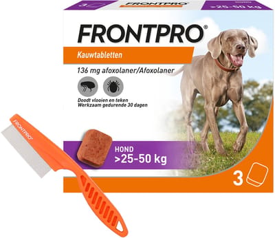 FRONTPRO XL - Vlooien en Teken Hond Tablet - 25 tot 50 kg - 3 Tabletten - Inclusief Vlooienkam