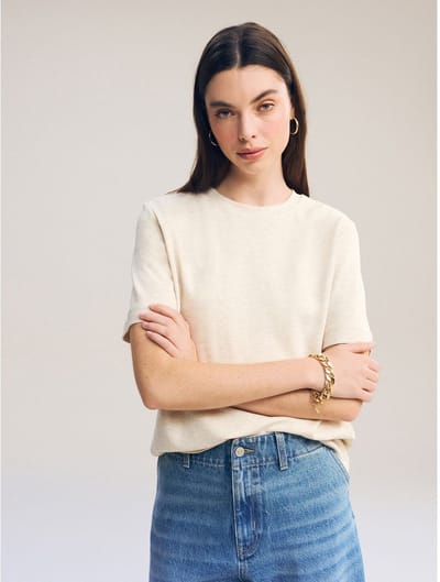 Next - Dames - crème - Dik T-shirt met ronde hals en korte mouwen - Petite - Crème
