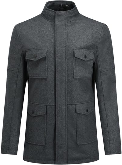 ALLTHEMEN Heren Regular Fit Jas met Opstaande Kraag - Halflang met Ritssluiting - L