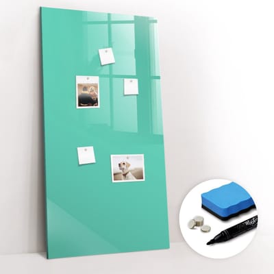 Tulup Whitebord - Kleur Turquoise Magneetbord - 60 cm x 120 cm - Magnetisch Bord - Decoratief Magnetisch Bord - Magneetbord Foto - Inspiratiebord Kantoor - Inclusief Gratis Magneten & Marker & Spons - Memo Bord - Magneetbord Design