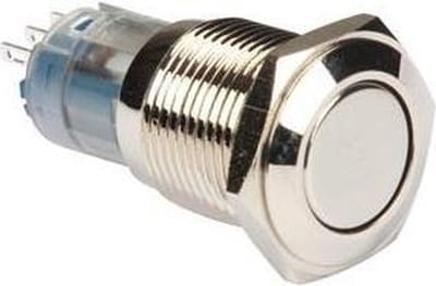 Drukschakelaar 16mm rond - 1NO, 1NC - 12V - Zilver
