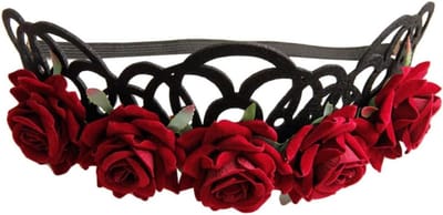 Bloemenkrans - Bloemenhoofdband - Bruiloft Accessoire - Handgemaakt - 30x9x2 cm - Rood