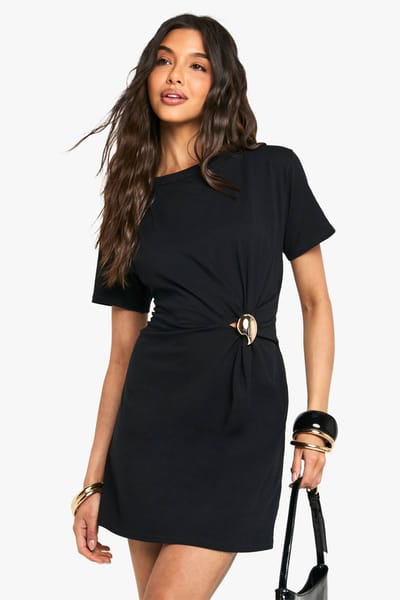 boohoo Dames T-shirtjurk met verfijnd detail | Zwart | Maat: 38