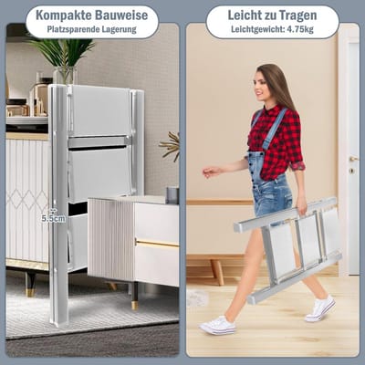 Vouwladder Aluminium - Trapladder Opvouwbaar - Klusjes in Huis - Antislip Treden - 3 Treden - Wit