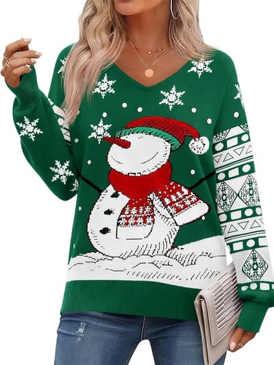 Dailygoods- Kersttrui dames - Gebreide Trui met Sneeuwpop/Sneeuwvlokkenpatroon - Lange Mouwen - Zacht/Comfortabel - Mode-Design - Perfect voor Winterfeest - Kerstsweater