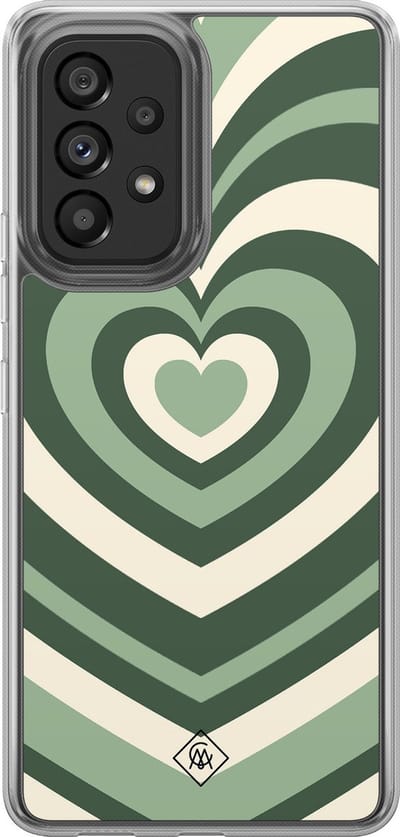 Casimoda® hoesje - Geschikt voor Samsung Galaxy A52 5G - Groen Hart Swirl - 2-in-1 case - Schokbestendig - Illustratie - Verhoogde randen - Groen, Transparant