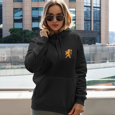 Zwarte EK WK Koningsdag Hoodie Lion Chest Oranje - Maat XS - Uniseks Pasvorm - Oranje Feestkleding