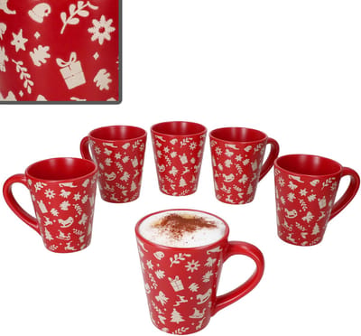 Set van 6 Advent rood aardewerk koffiemokken voor 6 personen - 23010354