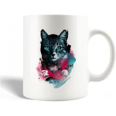 Keramische Mok - Gekleurde Kat - 30cl - Vaatwasmachinebestendig - Wit - Rond
